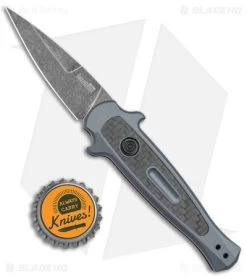 Kershaw Launch 12 Mini Stiletto Automatic Knife Gray/CF (2.5" Black Stonewash) -Kershaw Shop Kershaw 12 Launch 12 Mini Stiletto Auto Gray CF Black SW BHQ 147367 jr bottlecap