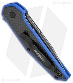 Kershaw Anso Fraxion Liner Lock Knife CF/Blue G-10 (2.75" Black SW) 1160BLUBW -Kershaw Shop Kershaw Anso Fraxion LL CF Blue G 10 Black SW 1160BLUBW BHQ 79685 jr side
