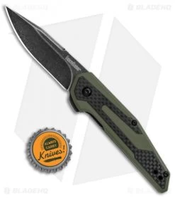 Kershaw Anso Fraxion Liner Lock Knife CF/OD Green G-10 (2.75" Black SW) 1160OLBW -Kershaw Shop Kershaw Anso Fraxion LL CF Green G 10 Black SW 1160OLBW BHQ 79687 jr bottlecap