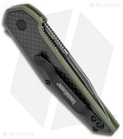 Kershaw Anso Fraxion Liner Lock Knife CF/OD Green G-10 (2.75" Black SW) 1160OLBW -Kershaw Shop Kershaw Anso Fraxion LL CF Green G 10 Black SW 1160OLBW BHQ 79687 jr side