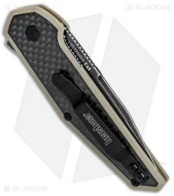Kershaw Anso Fraxion Liner Lock Knife CF/Tan G-10 (2.75" Blackwash) 1160TANBW -Kershaw Shop Kershaw Anso Fraxion LL CF Tan G 10 Blackwash 1160TANBW BHQ 80566 jr side