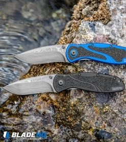 Kershaw Blur Assisted Opening Knife Blue Aluminum (3.375" Damascus) 1670NBDAM 9 Kershaw Blur Assisted Opening Knife Blue Aluminum (3.375" Damascus) 1670NBDAM -Kershaw Shop Kershaw Blur Assisted Opening Knife Blue Aluminum Damascus 1670NBDAM BHQ 107880 kp water web