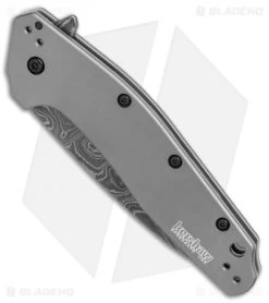 Kershaw Dividend Assisted Opening Knife Gray Aluminum (3" Damascus) 1812GRYDAM -Kershaw Shop Kershaw Dividend Gray Damascus BHQ 74790 er spine
