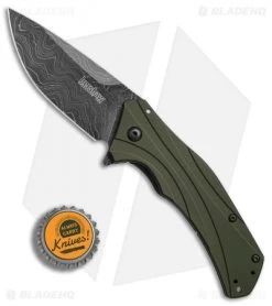 Kershaw Knockout Assisted Opening Knife OD Green (3.25" Damascus) 1870OLDAM -Kershaw Shop Kershaw Knockout AO damascus BHQ 74791 er bottlecap