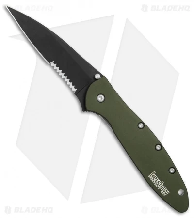 Kershaw Leek Assisted Opening Knife OD Green (3" Black Serr) 1660OLBLKST 1 Kershaw Leek Assisted Opening Knife OD Green (3" Black Serr) 1660OLBLKST