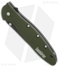 Kershaw Leek Assisted Opening Knife OD Green (3" Black Serr) 1660OLBLKST 9 Kershaw Leek Assisted Opening Knife OD Green (3" Black Serr) 1660OLBLKST -Kershaw Shop Kershaw Leek OD Green black serr BHQ 77342 er spine 2