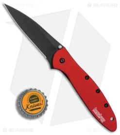 Kershaw Leek Assisted Opening Knife Red (3" Black) 1660RDBLK -Kershaw Shop Kershaw Leek Red black BHQ 77344 er bottlecap