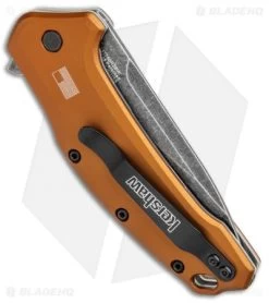 Kershaw Link Drop Point Knife Flat Dark Earth Aluminum (3.25" BlackWash Serr) -Kershaw Shop Kershaw Link Assisted SW Plain FDE Handle Serr 1776BRZBWST BHQ 85191 jr side