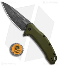Kershaw Link Drop Point Knife OD Green Aluminum (3.25" BlackWash) -Kershaw Shop Kershaw Link DP OD Green Aluminum BlackWash 1776OLBW BHQ 92312 jr bottlecap