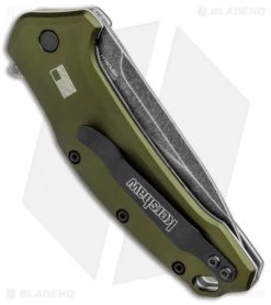 Kershaw Link Drop Point Knife OD Green Aluminum (3.25" BlackWash) -Kershaw Shop Kershaw Link DP OD Green Aluminum BlackWash 1776OLBW BHQ 92312 jr side