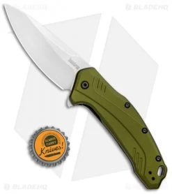 Kershaw Link 20CV Drop Point Knife Olive Al (3.25" Stonewash) 1776OLSW -Kershaw Shop Kershaw Link DP Olive Aluminum SW 1776OLSW BHQ 105987 jr bottlecap 2