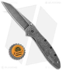 Kershaw Random Leek Reverse Tanto Assisted Opening Knife (3" Black SW) -Kershaw Shop Kershaw Random Leek Reverse Tanto Assited Opening BlackWash 1660RBW BHQ 123397 jr bottlecap
