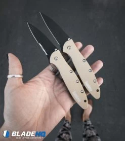Kershaw Leek Assisted Opening Knife Desert Sand (3" Black) 1660DSBLK -Kershaw Shop kershaw leek dessert tan black plain BHQ 49608 serr BHQ 49609 dl