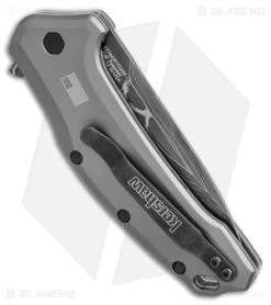 Kershaw Link Drop Point Knife Gray Aluminum (3.25" Damascus) KS1776GRYDAM -Kershaw Shop kershaw link dp gray damascus KS1776GRYDAM BHQ 49209 jr side